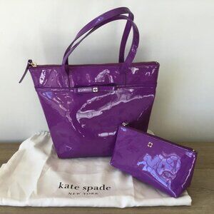 Kate Spade Camellia Street Tote Bag Purple Patent Leather & Pouch w/Dust Bag EUC